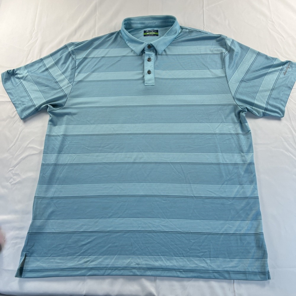 Ben Hogan Shirt  Mens Extra Large Blue Striped Short Sleeve Button Up Golf Polo